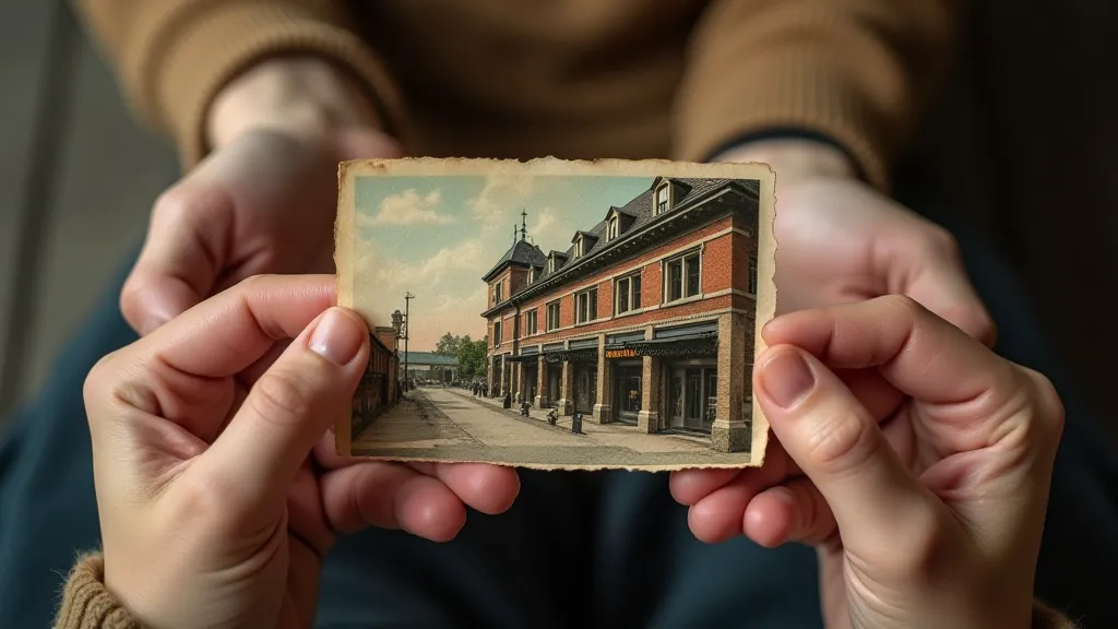 Antique postcard being handled carefully.