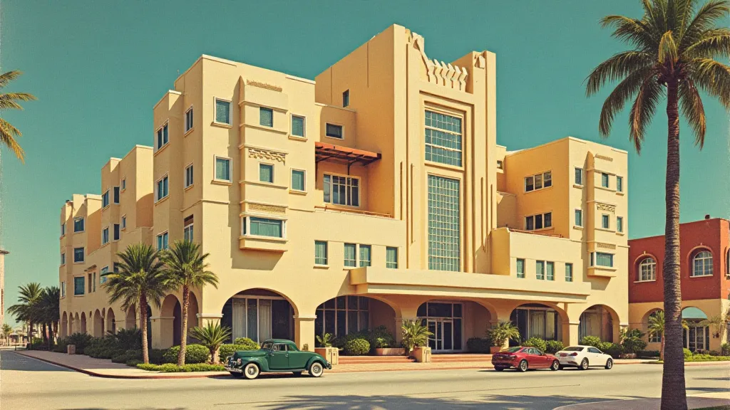 Vintage postcard of an Art Deco hotel