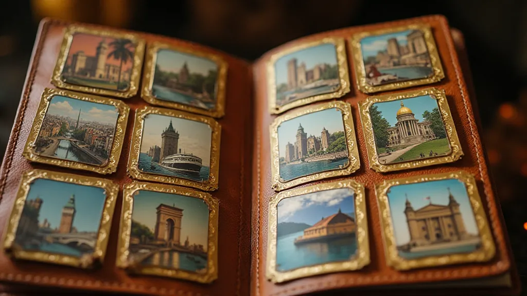 Vintage postcards arranged in an album