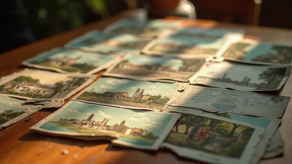 Vintage postcard collection on a table