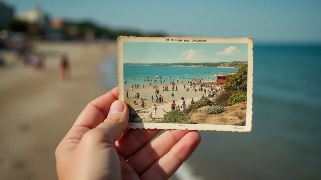 Vintage postcard held in a hand