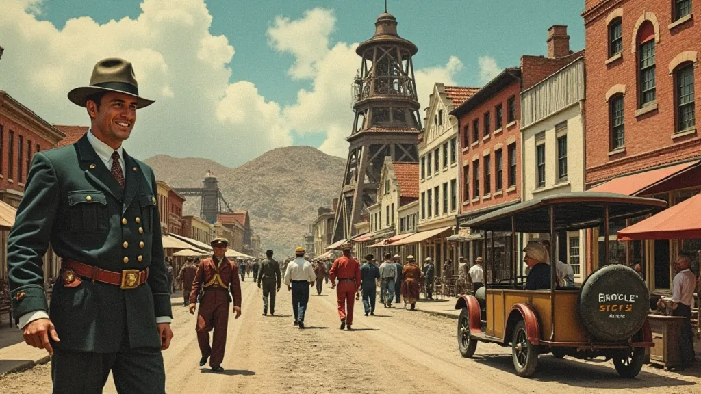 Vintage postcard of a mining town