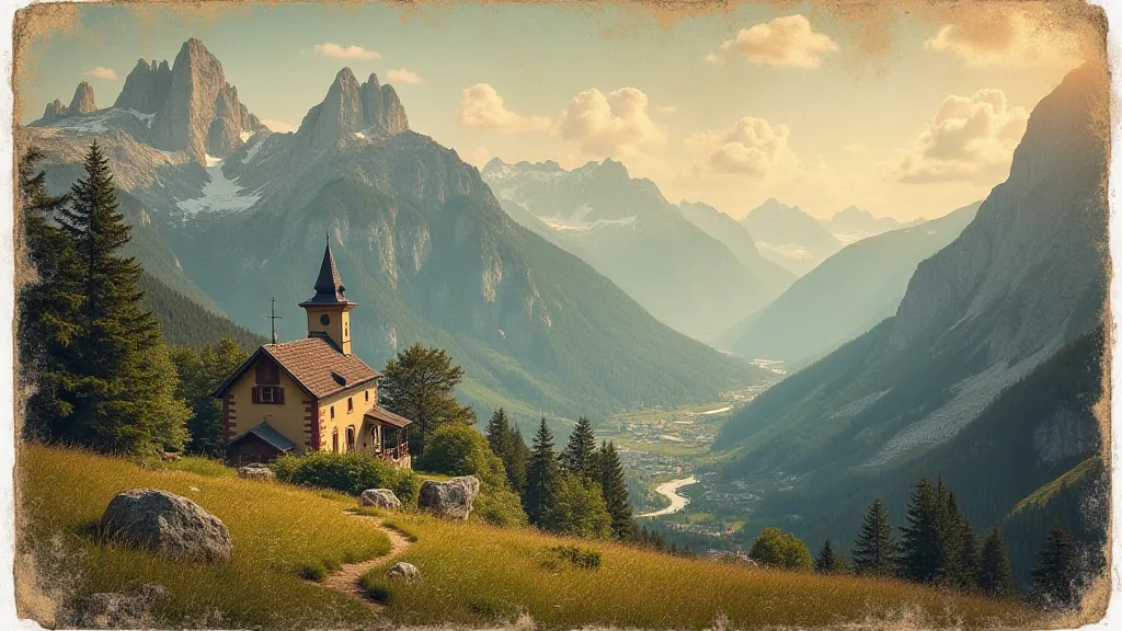 Vintage postcard of a mountain village