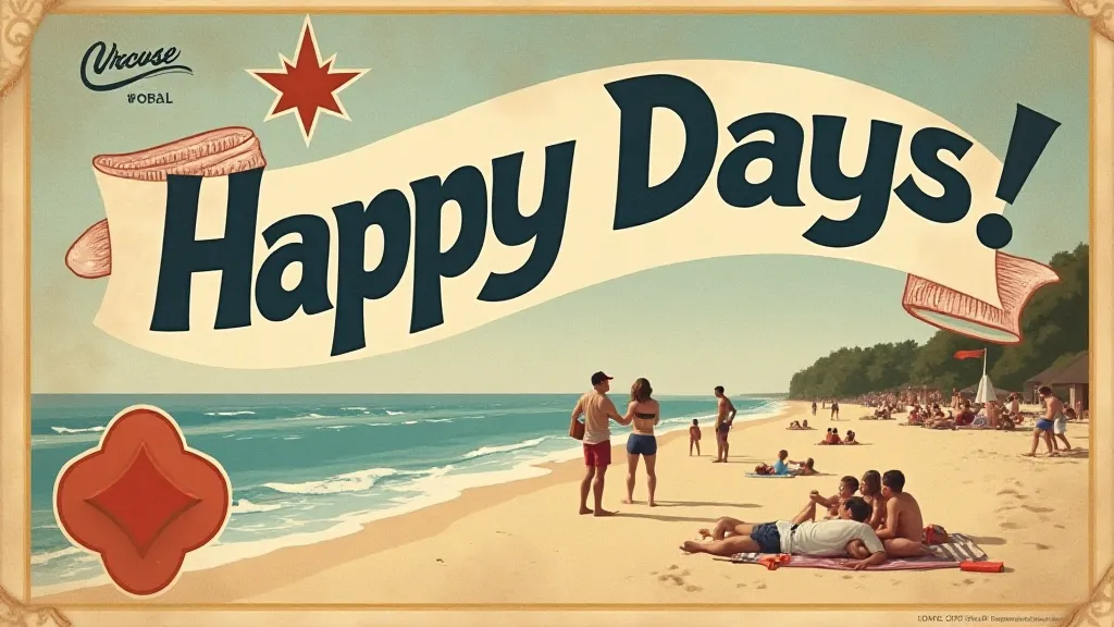 Vintage beach postcard with Art Deco typography