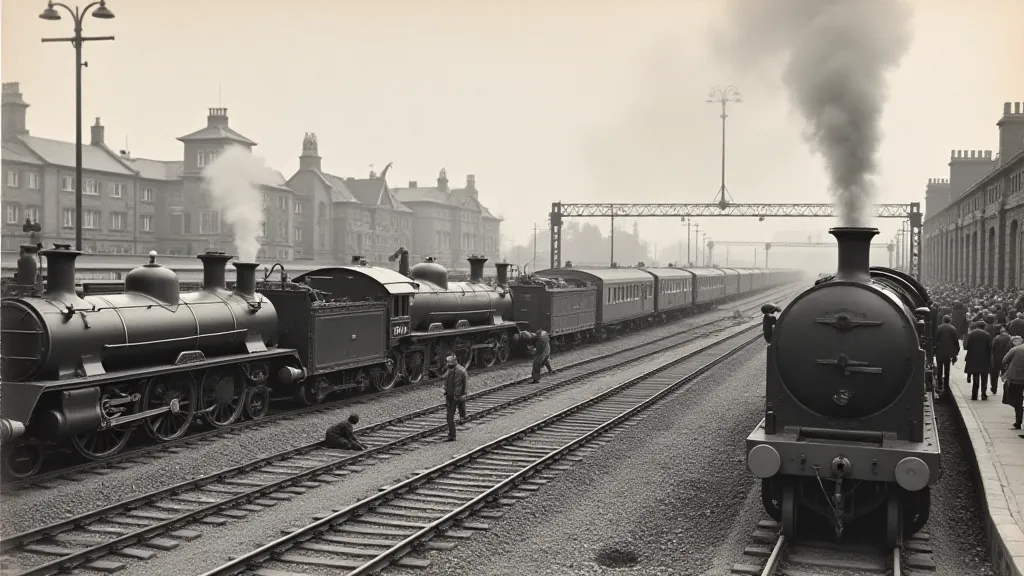Vintage postcard of a railway yard